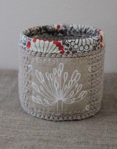 Crochet basket -- so cute with the fabric trim!