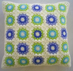 green blue granny square cushion cover by riavandermeulen, via Flickr