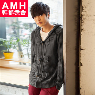 【amh官方旗舰店】【五折封顶】AMH男装2014春装新款韩修身连帽牛角扣毛衣OT3073淼