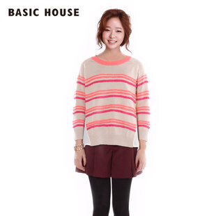 【basichouse官方旗舰】Basic House百家好春装新款女韩版双雪纺拼接针织衫毛衣HMKT521B