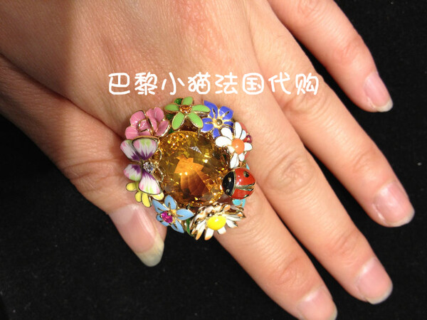 Dior 迪奥高级定制 花朵瓢虫黄金宝石水晶戒指