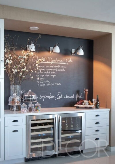 Basement bar inspiration…love the chalk board wall. @ DIY Home Design