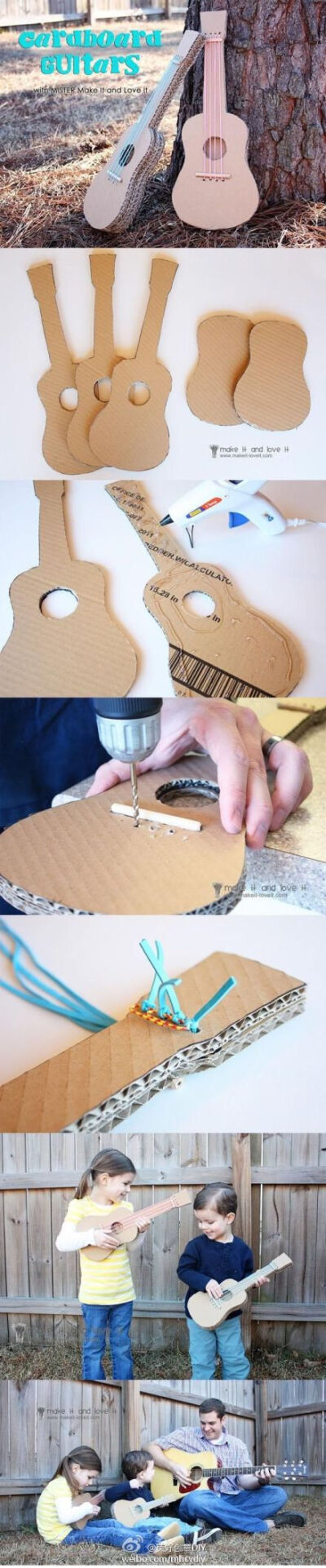 哈！瓦楞纸做的吉他，好创意~——更多有趣内容，请关注@美好创意DIY （http://t.cn/zOR4l2D）