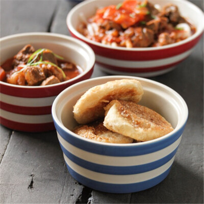 猪猪自留：英国TGGREEN蓝红条纹碗系列出口西餐餐具