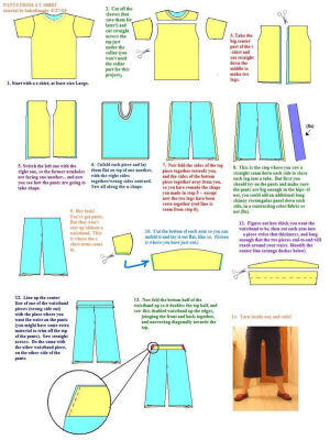 pants tutorial-Tshirt surgery. This is another great way to recon a tshirt for another use, or get those HUGE tshirts on clearance for a dollar or so and make them into these yoga style pants.