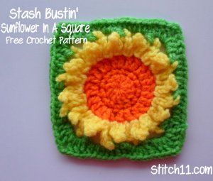 Stash-Busting Sunflower Square | AllFreeCrochetAfghanPatterns.com