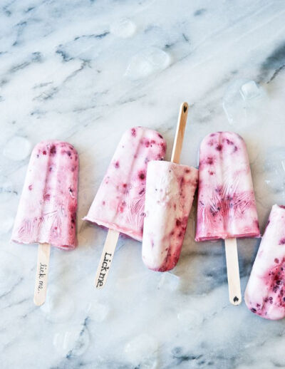 smashed berry, lime, and coconut yogurt ice pops