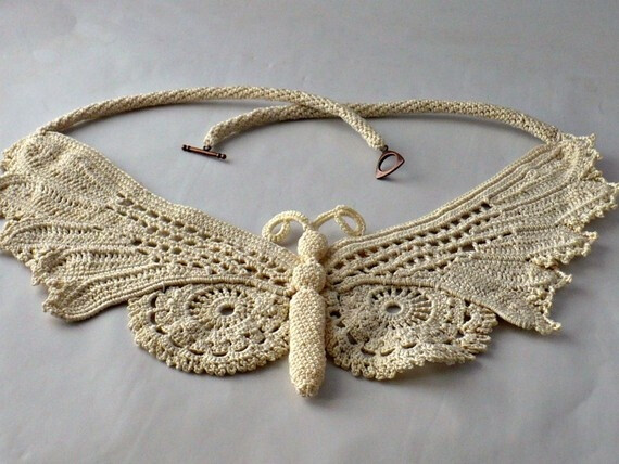 Crochet Necklace Irish Crochet Lace Butterfly in Fine Thread