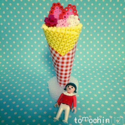 3D Strawberrry crepe perler beads by tomochintomochin