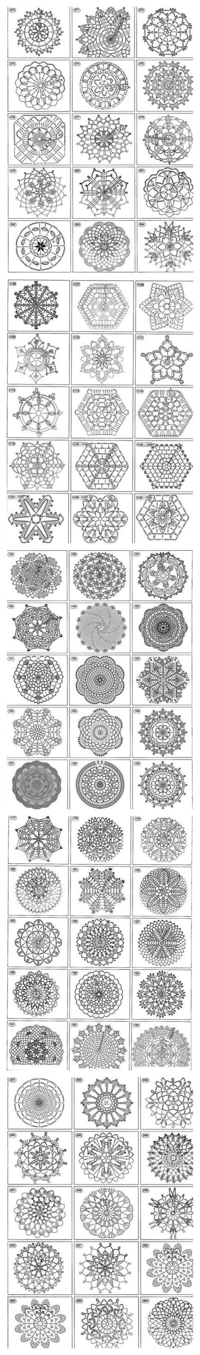 Over 1400 free crochet motif, afghan squares, coasters, snowflakes, doilies, triangles stitch chart diagram patterns. Great for baby blankets, afghans, table cloths, towel edging, Christmas. ornaments…