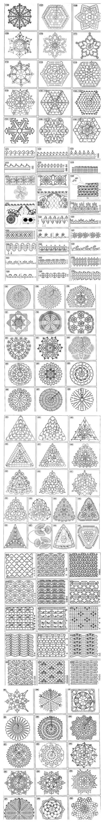 Over 1400 free crochet motif, afghan squares, coasters, snowflakes, doilies, triangles stitch chart diagram patterns. Great for baby blankets, afghans, table cloths, towel edging, Christmas. ornaments…