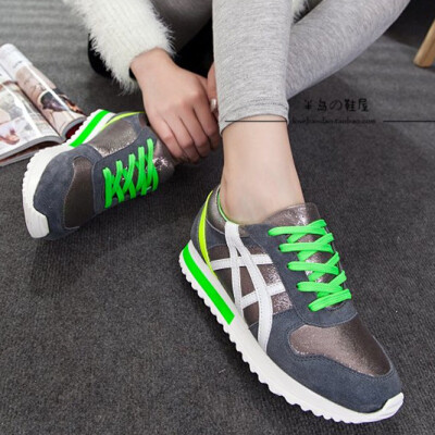 14春秋新款韩版真皮ASICS街头时尚潮百搭糖果色休闲运动跑步鞋女