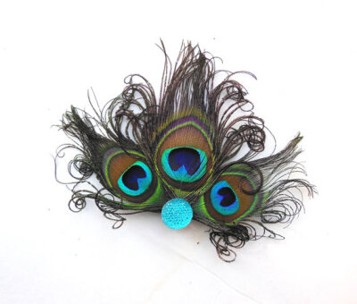 Turquoise Peacock Feather Fascinator, Hair Accessory, Bridesmaids, Head Piece, Hair Clip, Victorian, Jet Black, Batcakes Couture