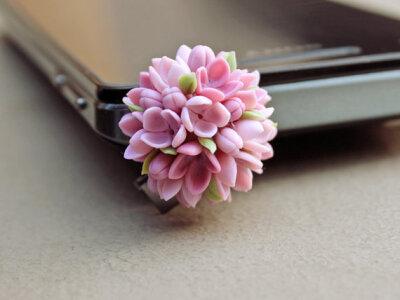 lilac Cell phone dust plug, phone accessories, handmade phone charm, polymer flower