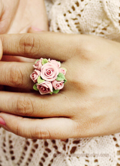 tiny soft pink ring made by polymer clay