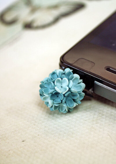 Cell phone dust plug, phone accessories, handmade phone charm, hydrangea