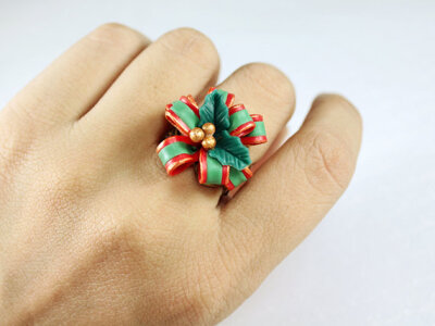 Christmas bow ring ,Adjustable Ring, flowers ring, vintage ring , jewelry