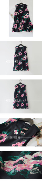 外贸原单 春夏新款 欧美风碎花背心无袖宽松雪纺连衣裙 自留