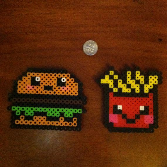 Kawaii hamburger &amp;amp; fries magnet set perler beads by daynaperlers