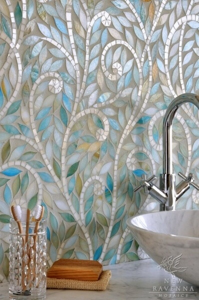 These amazing mosaic tiles are my ideal color scheme for a bathroom