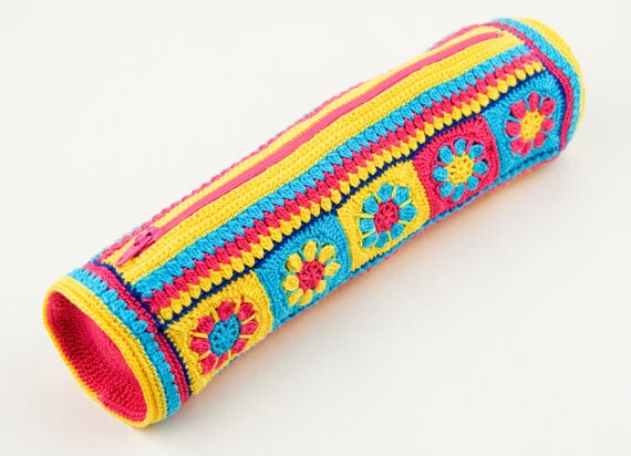 crochet colorful pencil case