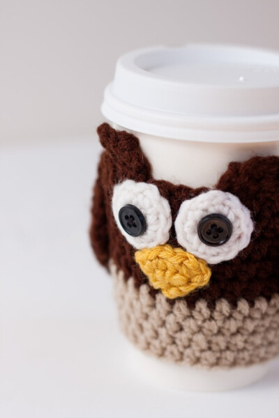 Crocheted Cuddly Owl Coffee Cup Cozy