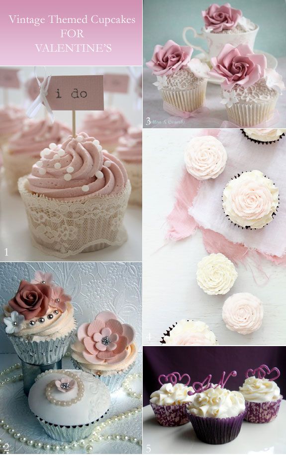 Vintage cupcakes in pink and white. Ideas for favors at a wedding or bridal shower.