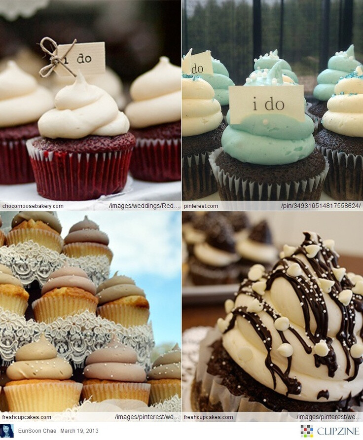 Wedding cupcake ideas-- top right would be perfect, got the colors going and everything! Wonder if the blue frosting could be peppermint flavor?