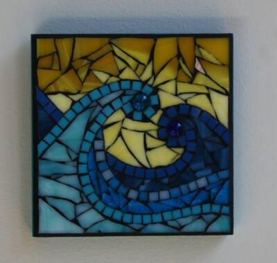 Stained glass mosaic wave plaque by GradaMosaics on Etsy, $30.00