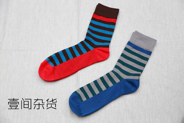 特价包邮 2014复古撞色条纹袜子happy socks男袜中筒男袜时尚男袜