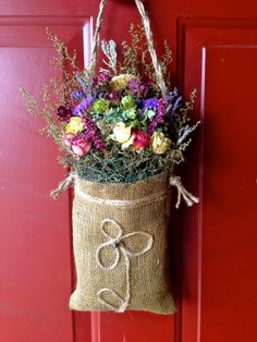 Dried Flower Arrangement /Cottage Chic/ Rustic/ Burlap