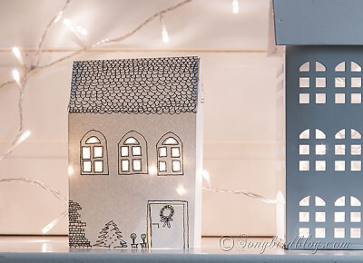 lights houses Christmas mantel 2