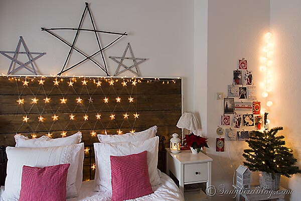 Christmas bedroom decoration in red and white with stars 3