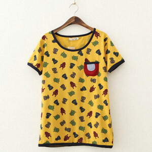 超可爱的小怪兽t恤，颜色也简单好看。  柔软棉质，舒适亲肤，领口、袖口和衣摆都有贴心包边。 来货的价格就不便宜，这款的价格确实会比长袖的都要高啊  可是真的很好看啦~每个女孩心里都有一只可爱的小怪兽^^