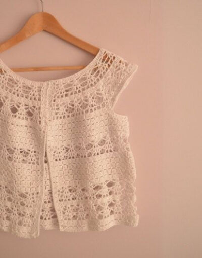 Lace Crochet Vest - White - Summer Top - Cotton