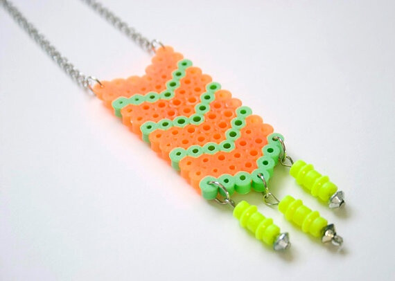 Native Neon Orange Mint Green Yellow Hama Necklace Perler beads by MeganMatsuoka