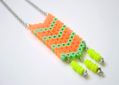 Native Neon Orange Mint Green Yellow Hama Necklace Perler beads by MeganMatsuoka