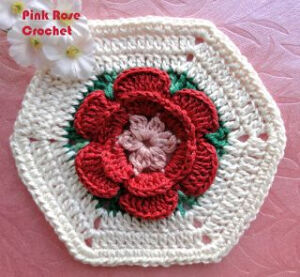 PINK ROSE CROCHET /: Hexágono Motivo de Crochê com Flor