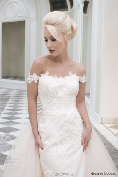 House of Mooshki 2014秋冬复古婚纱，系列对复古风格婚纱礼服的爱无处不在，若隐若现的蕾丝花边，漂亮的50年代的薄纱裙子，刺绣花边和腰带的缎子饰片...