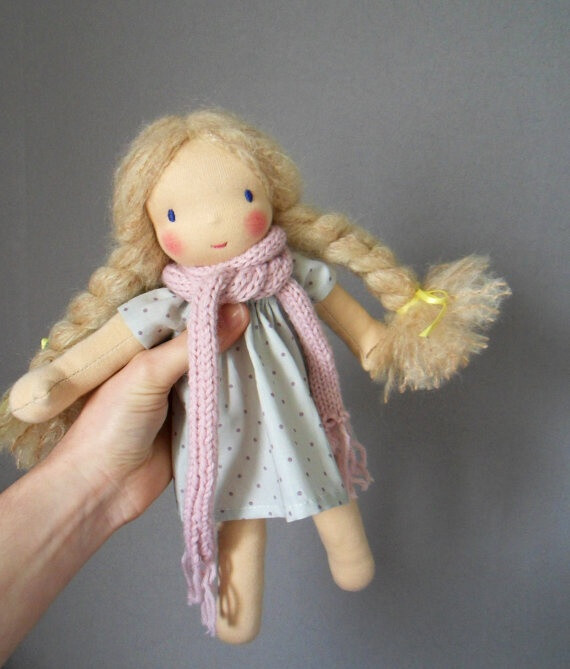 Small waldorf doll size 11.5 inch blonde hair pink by ruedubonheur, $80.00