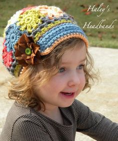 Crochet Brimmed Slouchy Newsboy Beanie Hat. Great use for extra bits of yarn!