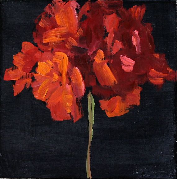 Red Flower on Black Still Life Painting Original Oil on by HOomen