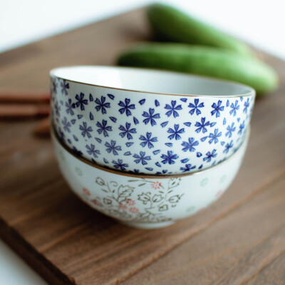 吾素|日式陶瓷餐具|和风手绘碗|寸饭碗|加厚面碗|套装|微波炉