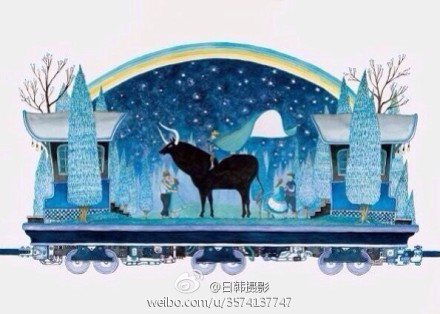 #日本插画#日本画家 Junaida 的插画绘本，驶向童年的小火车，比开往霍格沃茨魔法学校的火车更为神奇。