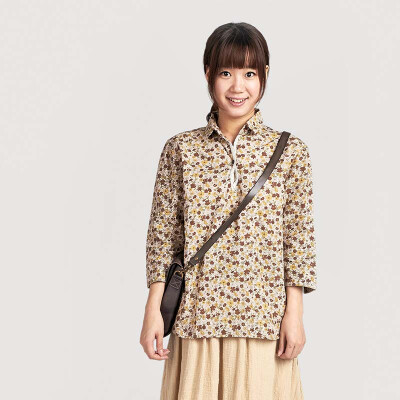 小方领花边套头碎花中袖衬衫文艺日系森女森林系