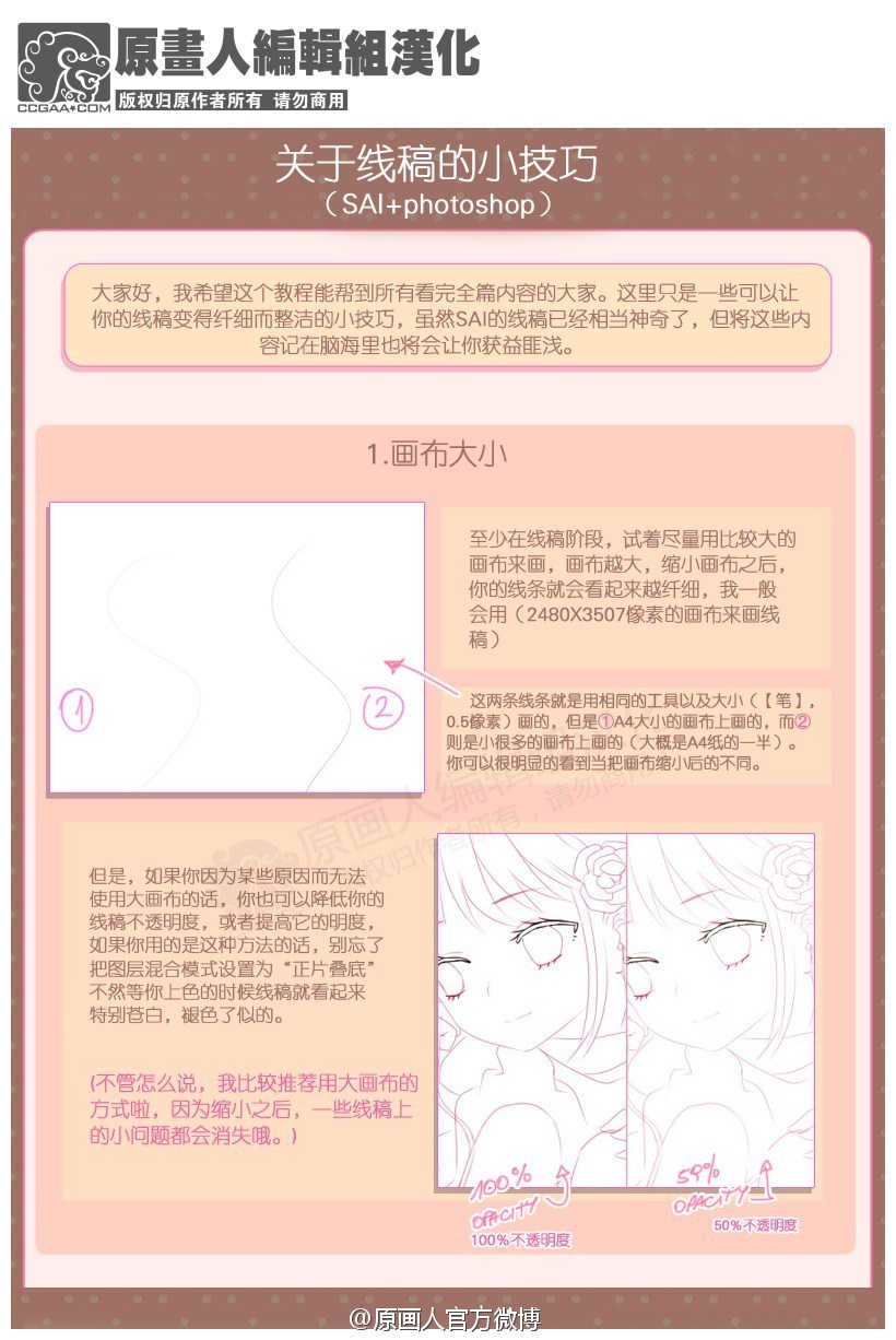 【汉化教程】【关于线稿】一些在PS和SAI内调整线稿，让线稿更加纤细&amp;amp;整洁的小tips！（5P完整图片，请点开大图观看）（via： ikr）（作者提醒：钢笔工具和高反差保留需要特别注意！比较需要耐心）