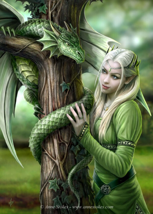 Girl with Dragon by Anne Stokes 女孩与龙