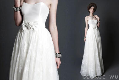 George Wu Collection:LAYER OF WHITE Sciarra dress / Galaxy Cluster Bow brooch