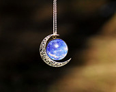 Necklace,Bib Necklace, Moon necklace ,Charm necklace,Silver hollow star galactic cosmic moon necklace