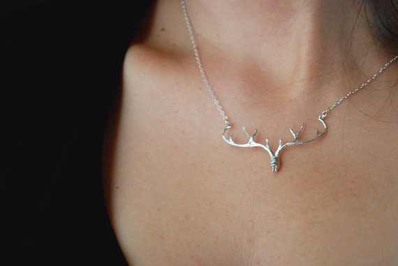 Silver Antler Necklace Elk Deer Necklace